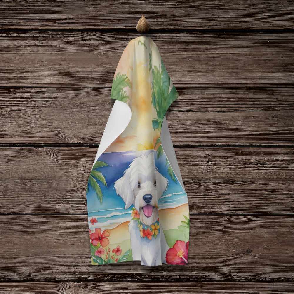 Coton de Tulear Luau Kitchen Towel Velour Plush Front and Cotton Loop Back Machine Washable