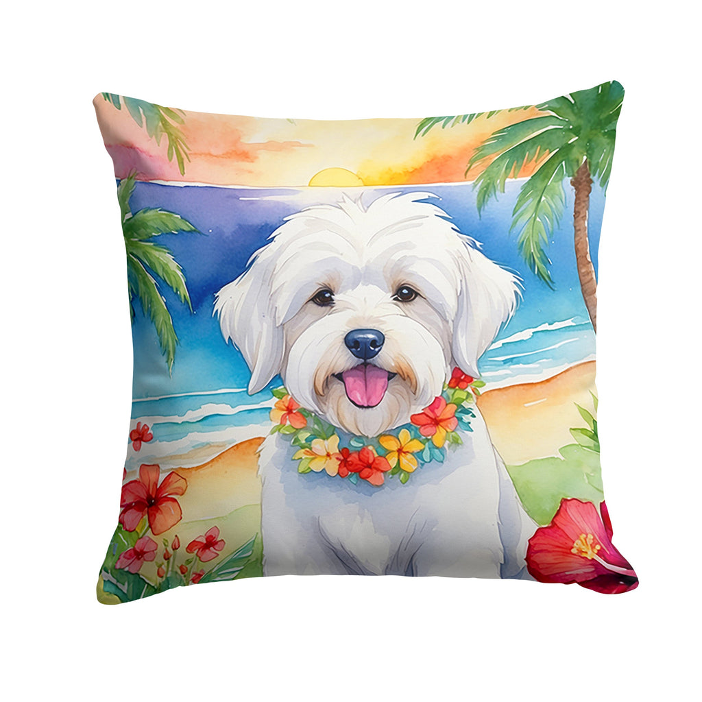 Coton de Tulear Luau Decorative Throw Pillow 14x14 Indoor Outdoor Accent Cushion, Fabric Cover with Insert for Sofa, Bed, Porch & Living Room