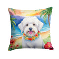 Coton de Tulear Luau Decorative Throw Pillow 14x14 Indoor Outdoor Accent Cushion, Fabric Cover with Insert for Sofa, Bed, Porch & Living Room