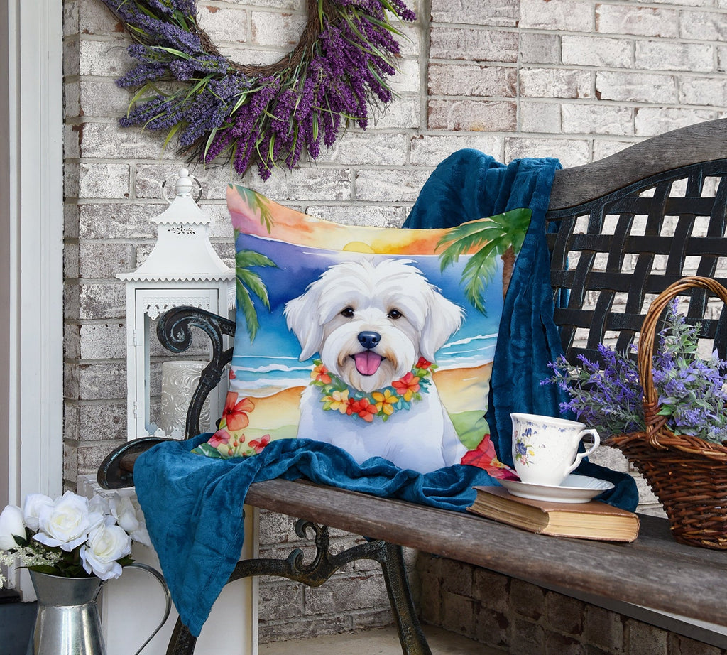 Coton de Tulear Luau Decorative Throw Pillow 18x18 Indoor Outdoor Accent Cushion, Fabric Cover with Insert for Sofa, Bed, Porch & Living Room