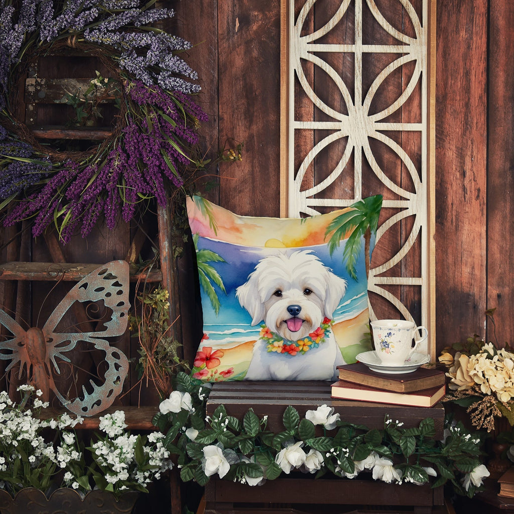 Coton de Tulear Luau Decorative Throw Pillow 18x18 Indoor Outdoor Accent Cushion, Fabric Cover with Insert for Sofa, Bed, Porch & Living Room