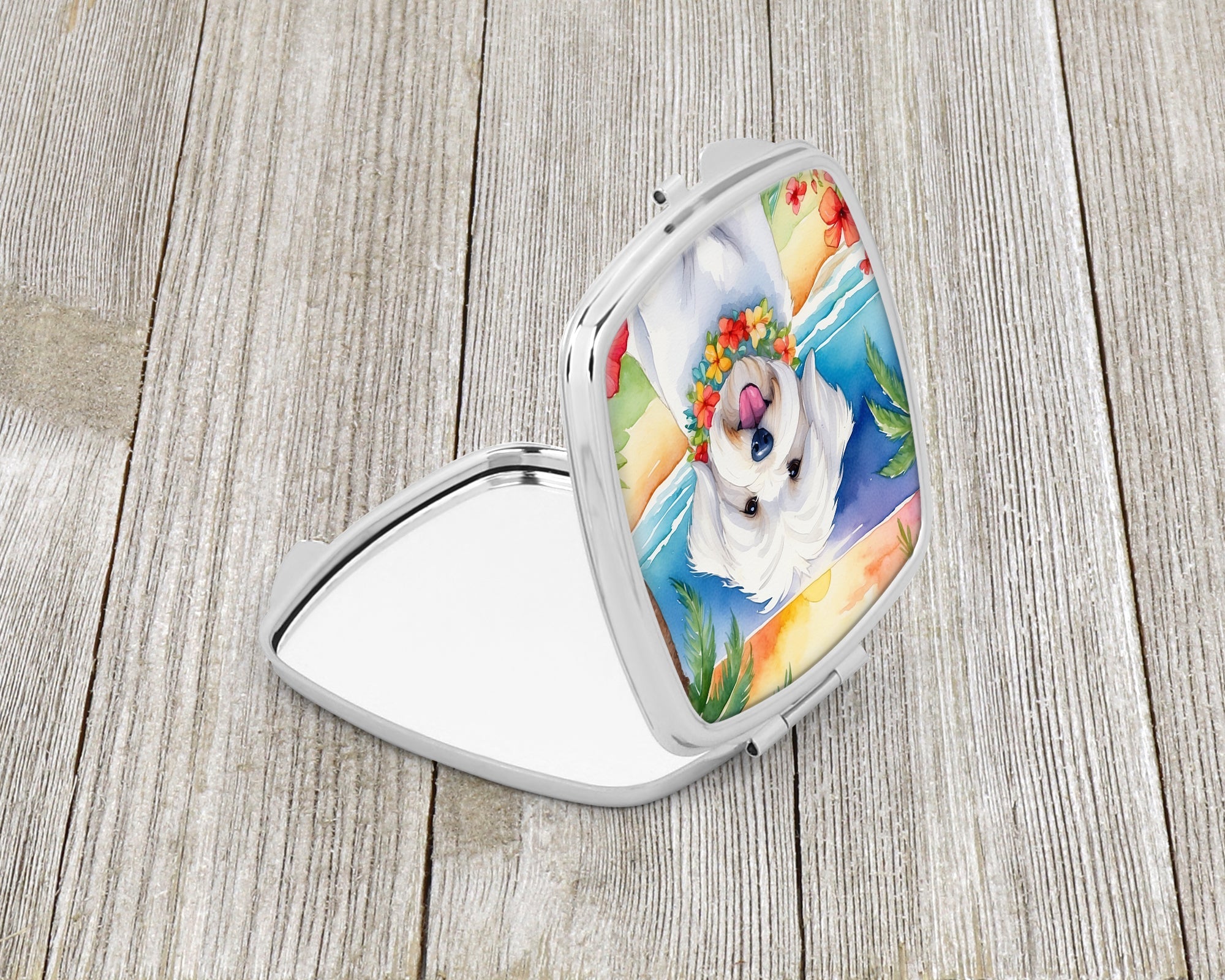 Coton de Tulear Luau Compact Mirror Decorative Travel Makeup Mirror for Women Girls Gifts Pocket Makeup Mirror Folding Handheld
