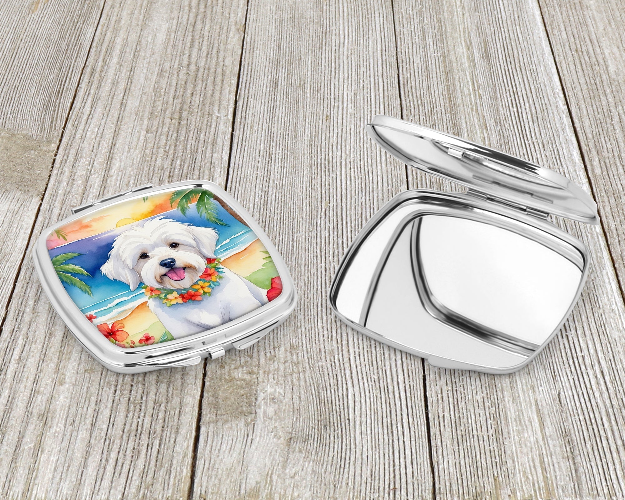 Coton de Tulear Luau Compact Mirror Decorative Travel Makeup Mirror for Women Girls Gifts Pocket Makeup Mirror Folding Handheld