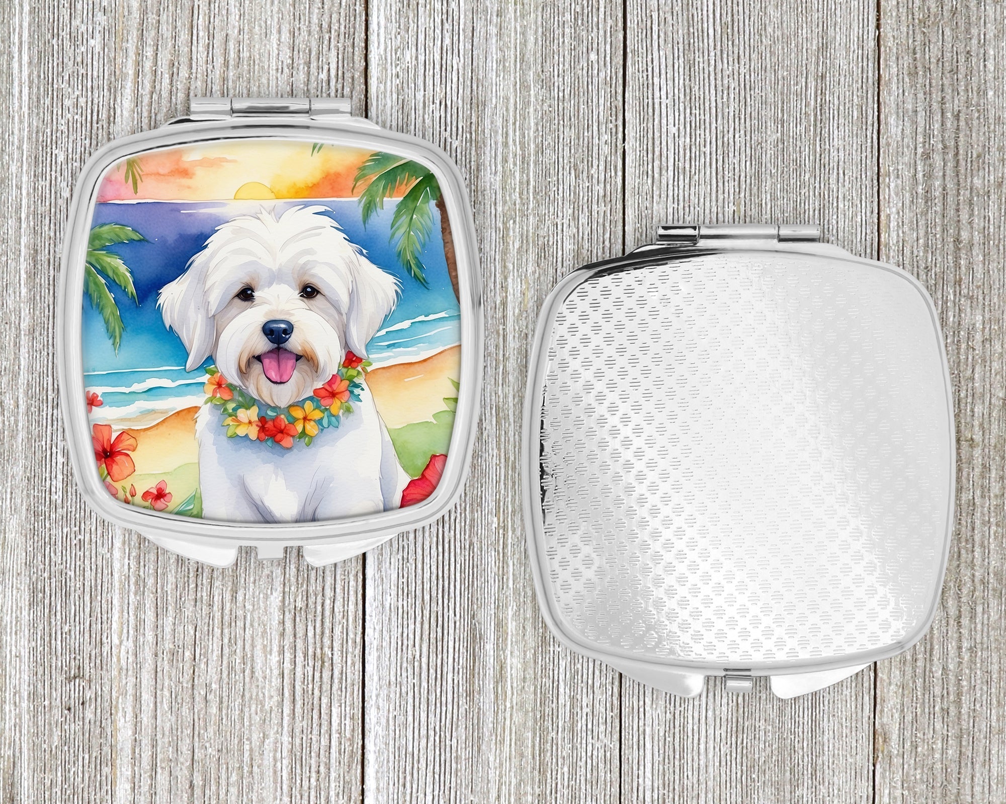 Coton de Tulear Luau Compact Mirror Decorative Travel Makeup Mirror for Women Girls Gifts Pocket Makeup Mirror Folding Handheld
