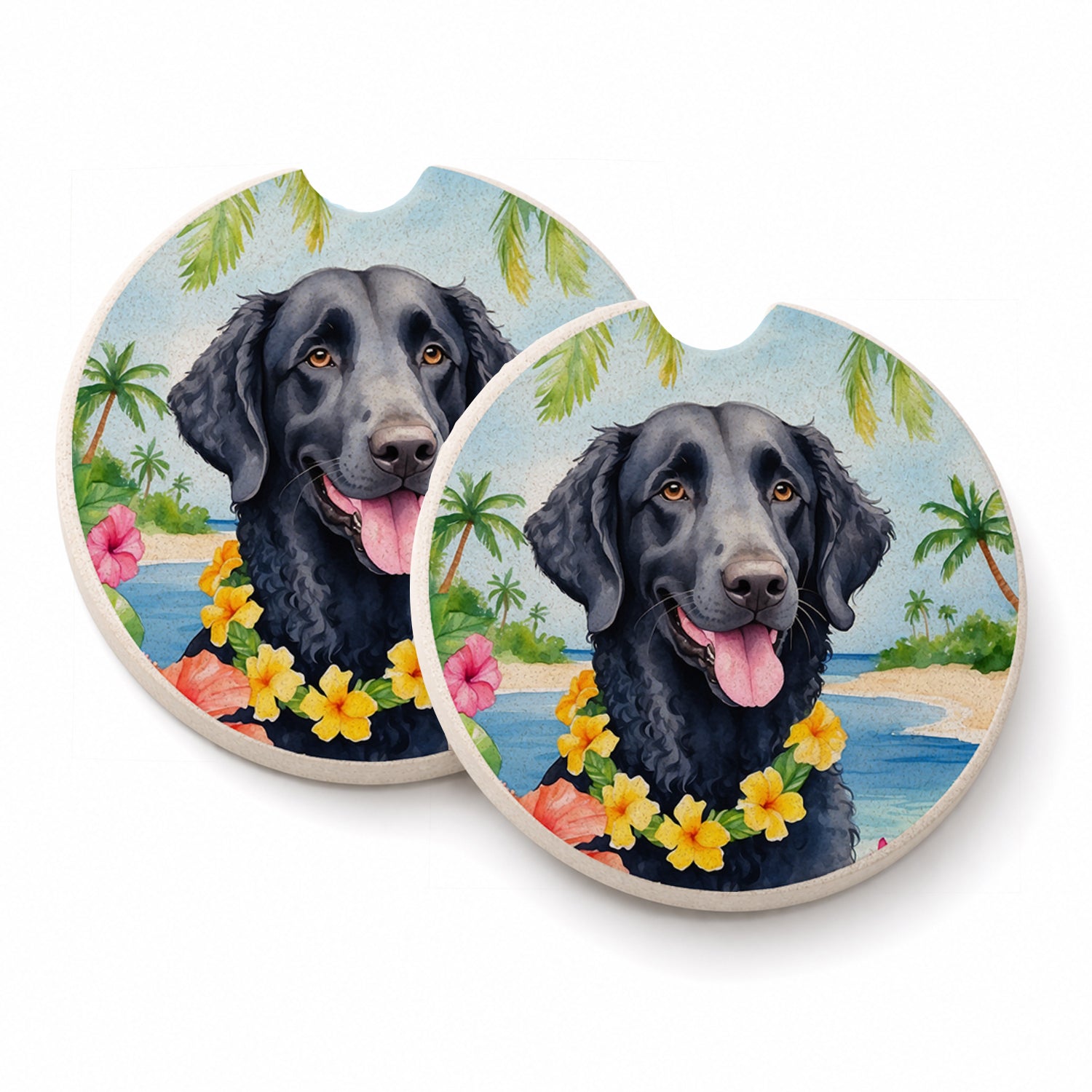 Curly-Coated Retriever Luau Set of 2 Cup Holder Car Coasters Absorbent Round Sandstone Coasters Gifts for Men or Women, 2.5, Multicolor