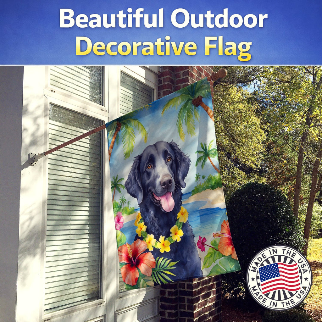 Curly-Coated Retriever Luau House Flag 28x40 Porch Sleeve Pole Decorative Outside Yard Banner Artwork Wall Hanging, Polyester
