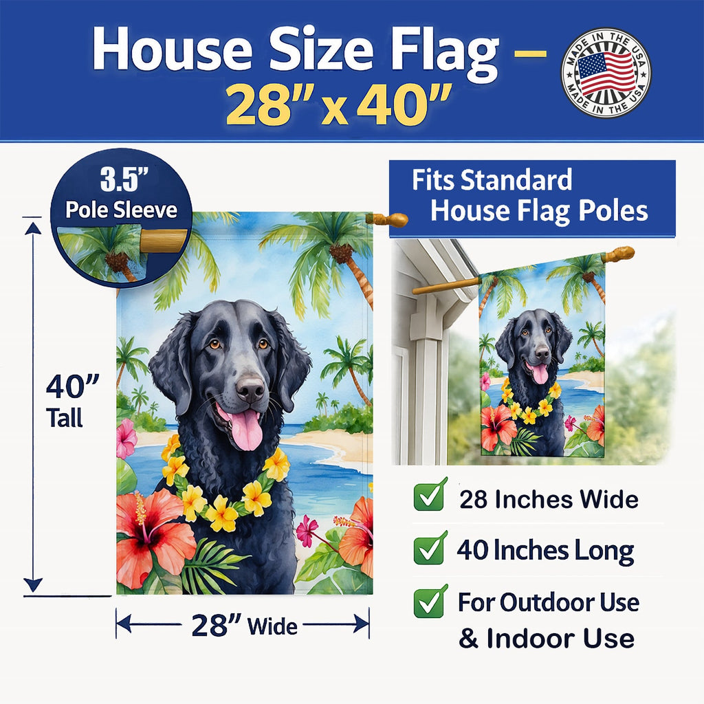 Curly-Coated Retriever Luau House Flag 28x40 Porch Sleeve Pole Decorative Outside Yard Banner Artwork Wall Hanging, Polyester