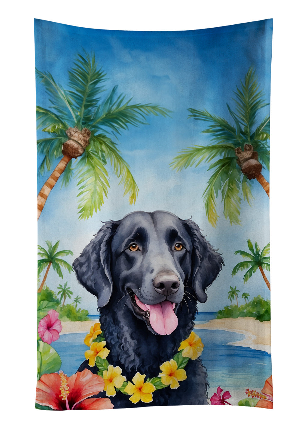 Curly-Coated Retriever Luau Kitchen Towel Velour Plush Front and Cotton Loop Back Machine Washable