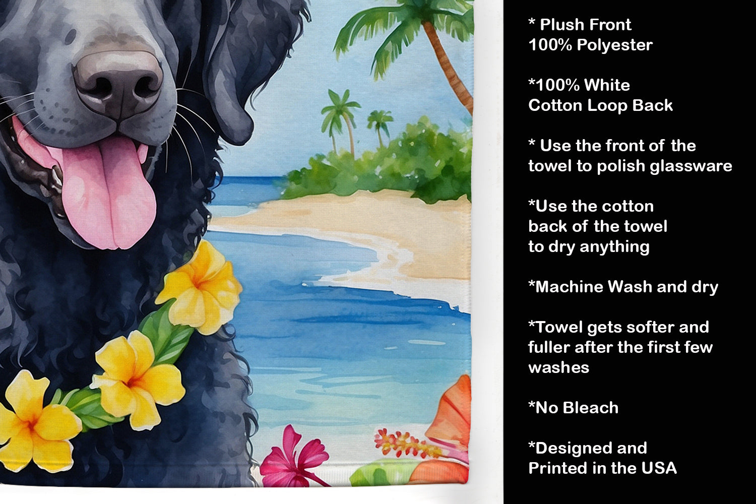 Curly-Coated Retriever Luau Kitchen Towel Velour Plush Front and Cotton Loop Back Machine Washable