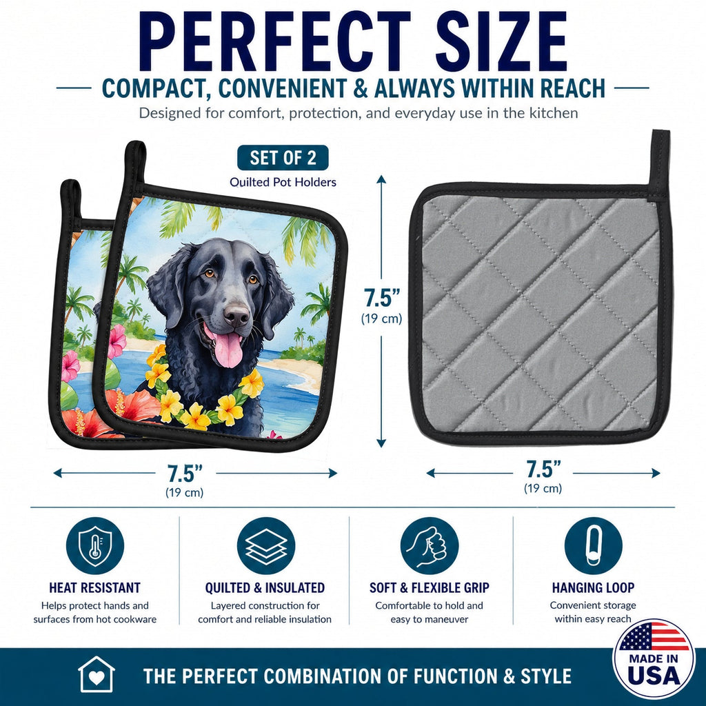 Curly-Coated Retriever Luau Pot Holder Set of 2 Heat Resistant Quilted Hot Pads 7.5 x 7.5 Inch, Insulated Kitchen Trivets for Cooking & Baking
