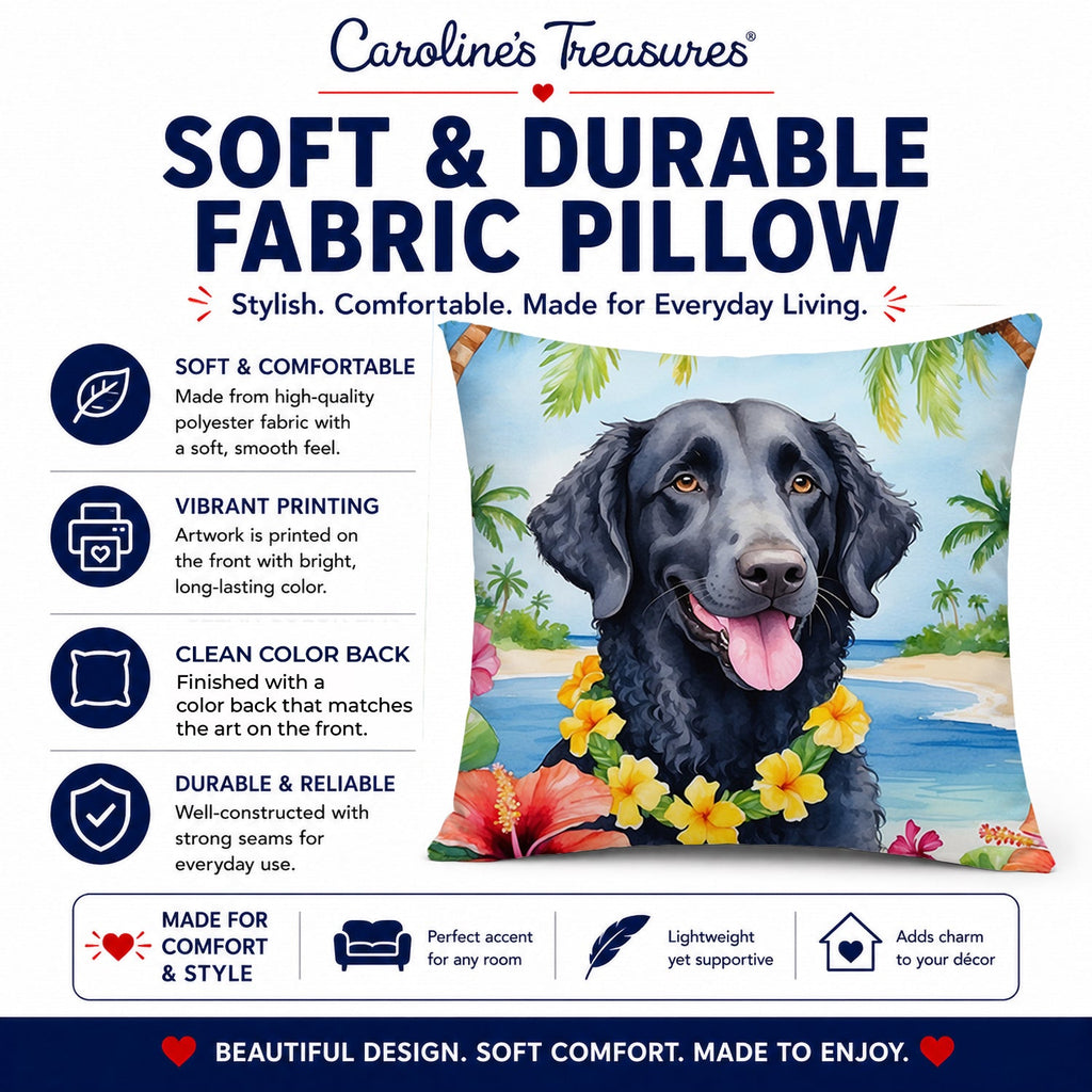 Curly-Coated Retriever Luau Decorative Throw Pillow 14x14 Indoor Outdoor Accent Cushion, Fabric Cover with Insert for Sofa, Bed, Porch & Living Room