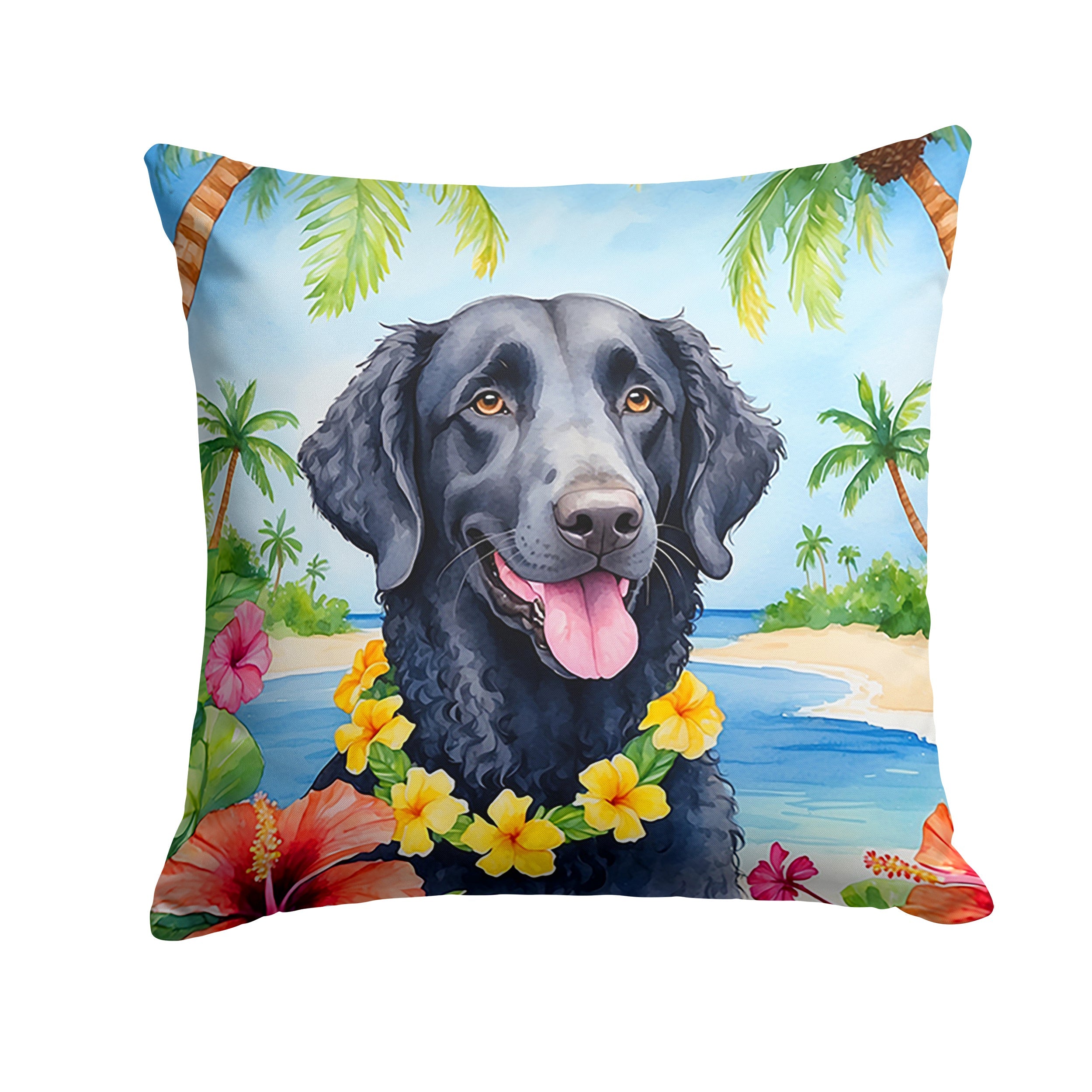 Curly-Coated Retriever Luau Decorative Throw Pillow 18x18 Indoor Outdoor Accent Cushion, Fabric Cover with Insert for Sofa, Bed, Porch & Living Room