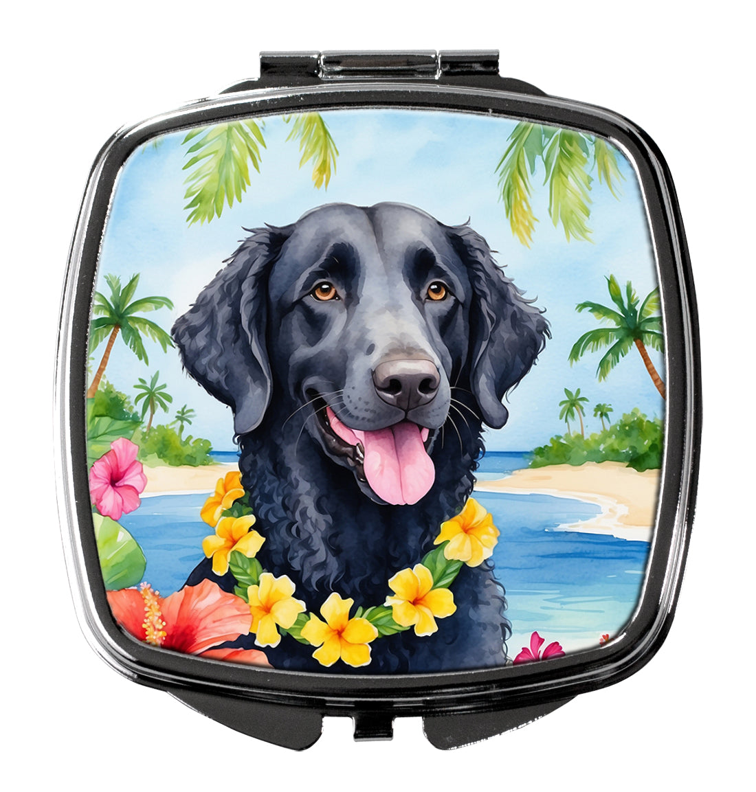 Curly-Coated Retriever Luau Compact Mirror Decorative Travel Makeup Mirror for Women Girls Gifts Pocket Makeup Mirror Folding Handheld