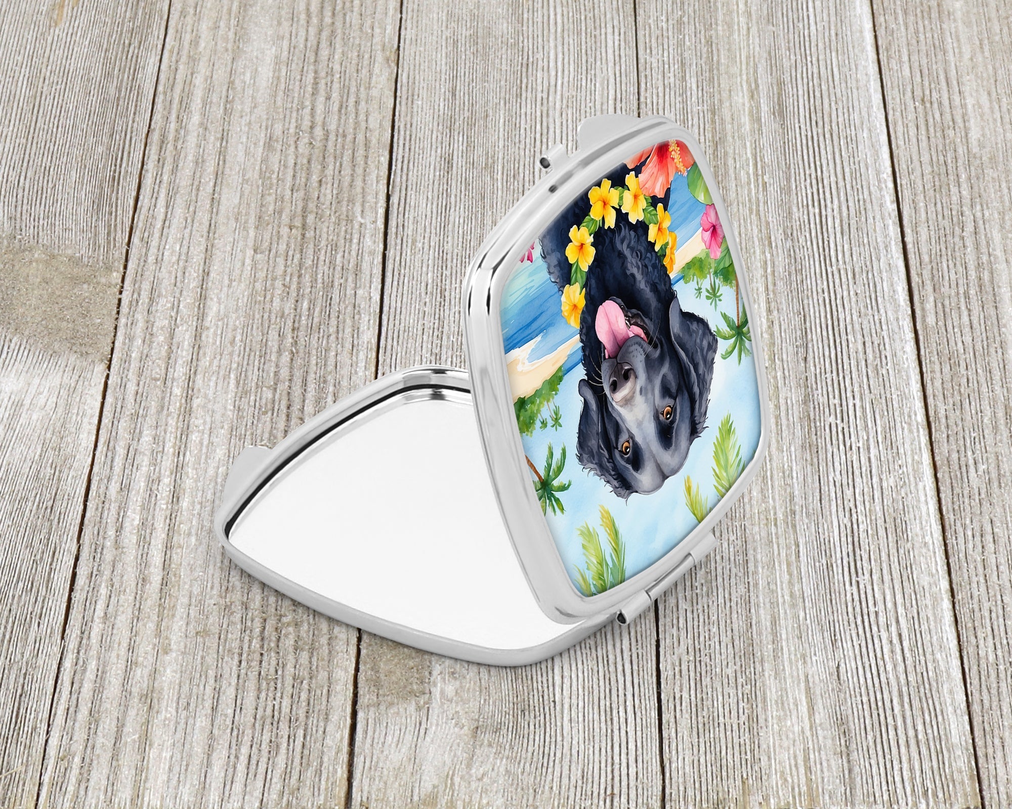 Curly-Coated Retriever Luau Compact Mirror Decorative Travel Makeup Mirror for Women Girls Gifts Pocket Makeup Mirror Folding Handheld