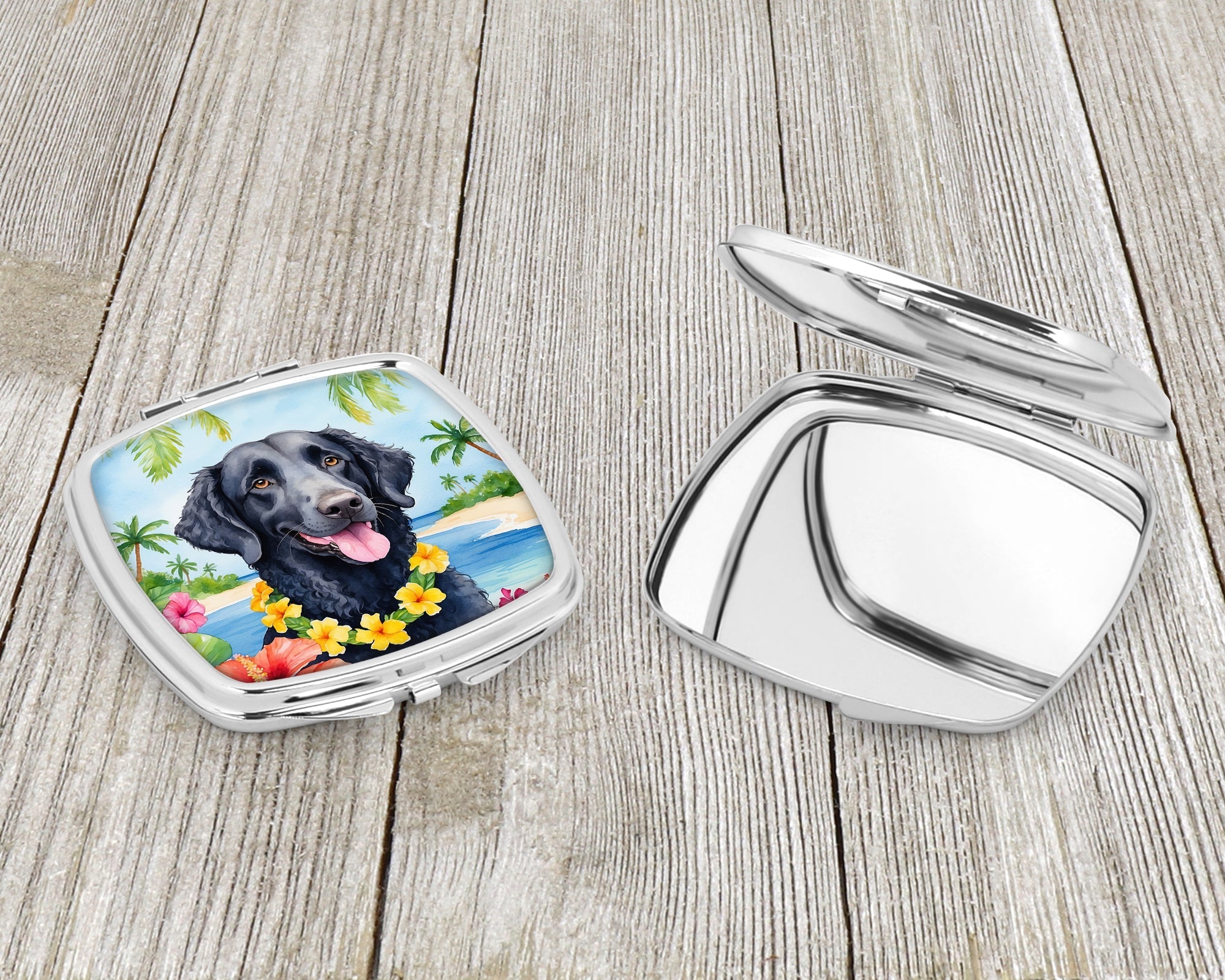 Curly-Coated Retriever Luau Compact Mirror Decorative Travel Makeup Mirror for Women Girls Gifts Pocket Makeup Mirror Folding Handheld
