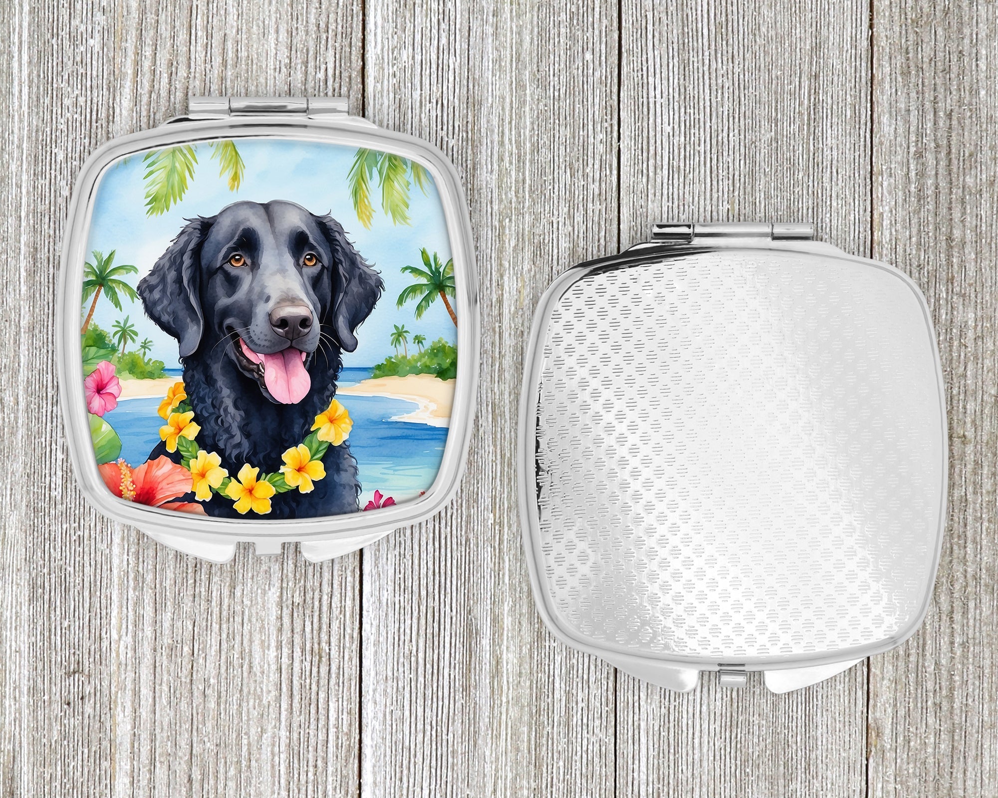 Curly-Coated Retriever Luau Compact Mirror Decorative Travel Makeup Mirror for Women Girls Gifts Pocket Makeup Mirror Folding Handheld
