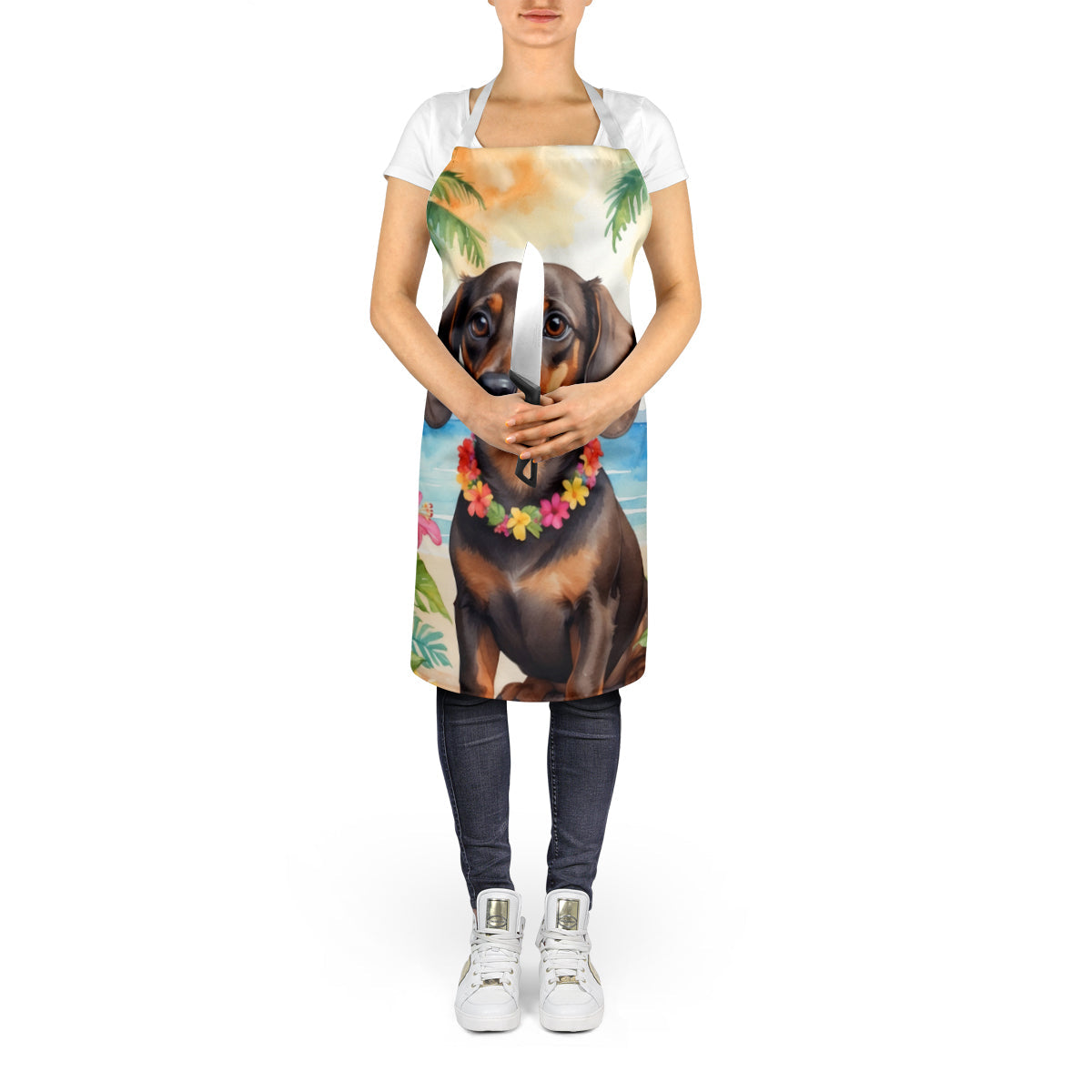 Dachshund Luau Apron Cooking Kitchen Server Baking Crafts Gardening for Adult Women Men, Unisex, Large, Multicolor