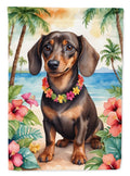 Dachshund Luau House Flag 28x40 Porch Sleeve Pole Decorative Outside Yard Banner Artwork Wall Hanging, Polyester