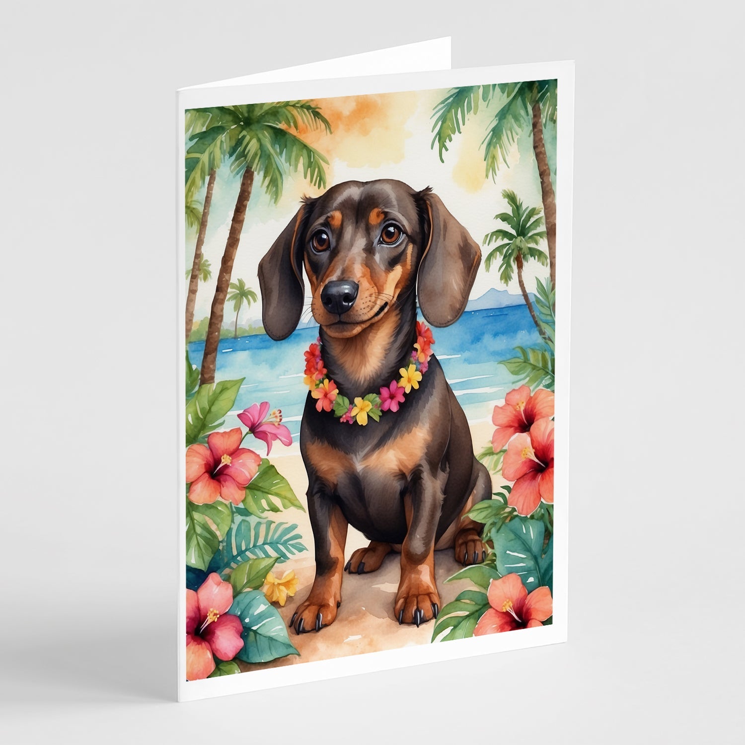 Dachshund Luau Greeting Cards Pack of 8 Blank Cards with Envelopes Whimsical A7 Size 5x7