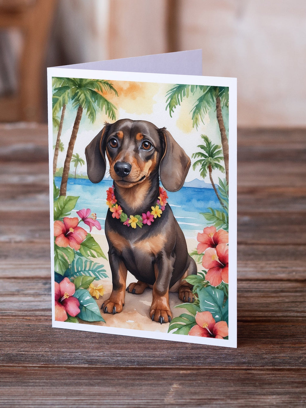 Dachshund Luau Greeting Cards Pack of 8 Blank Cards with Envelopes Whimsical A7 Size 5x7
