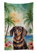 Dachshund Luau Kitchen Towel Velour Plush Front and Cotton Loop Back Machine Washable