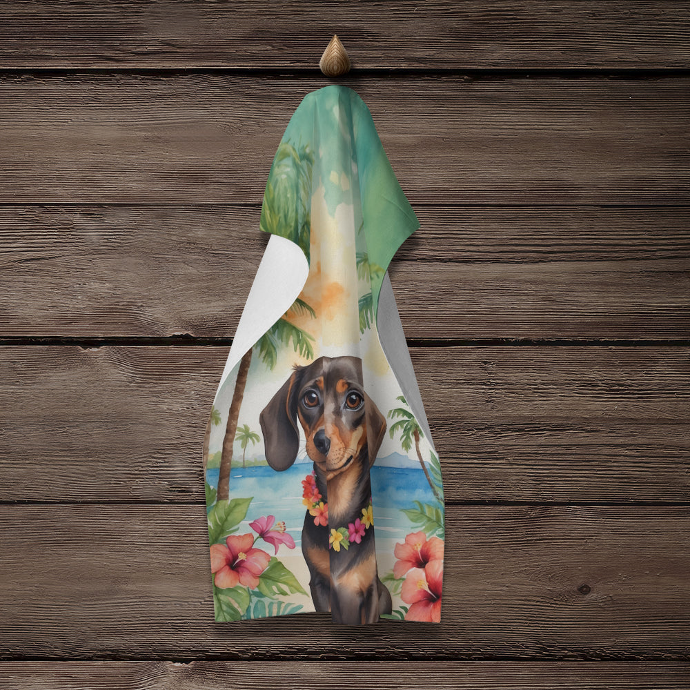 Dachshund Luau Kitchen Towel Velour Plush Front and Cotton Loop Back Machine Washable