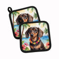 Dachshund Luau Pot Holder Set of 2 Heat Resistant Quilted Hot Pads 7.5 x 7.5 Inch, Insulated Kitchen Trivets for Cooking & Baking
