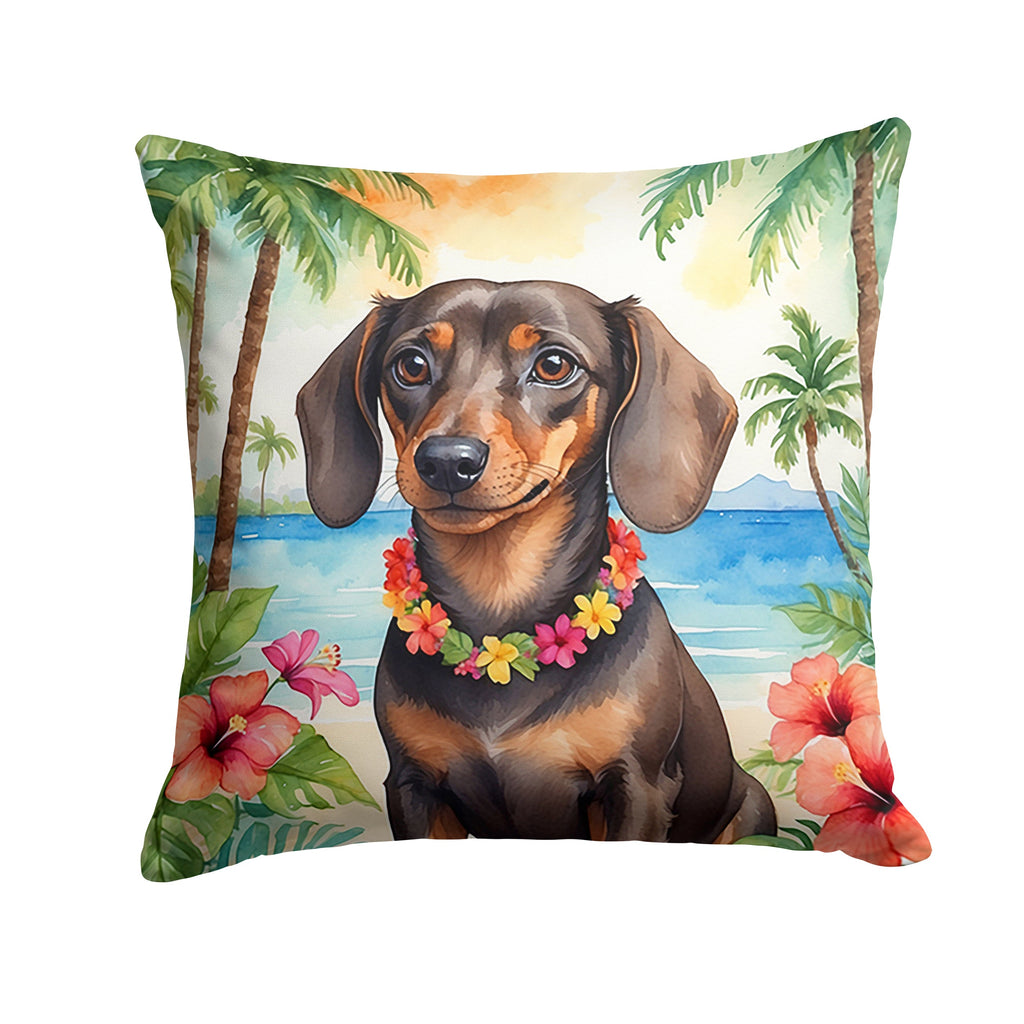 Dachshund Luau Decorative Throw Pillow 14x14 Indoor Outdoor Accent Cushion, Fabric Cover with Insert for Sofa, Bed, Porch & Living Room