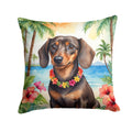 Dachshund Luau Decorative Throw Pillow 14x14 Indoor Outdoor Accent Cushion, Fabric Cover with Insert for Sofa, Bed, Porch & Living Room