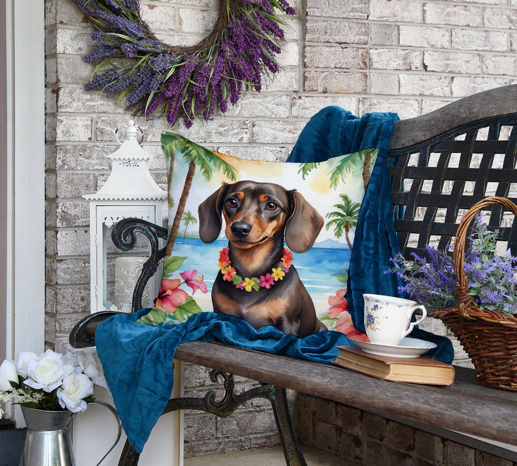 Dachshund Luau Decorative Throw Pillow 18x18 Indoor Outdoor Accent Cushion, Fabric Cover with Insert for Sofa, Bed, Porch & Living Room