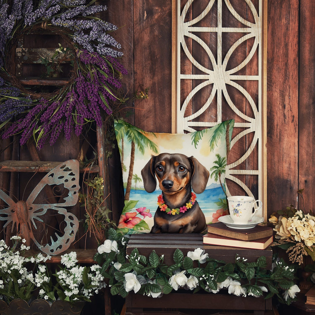Dachshund Luau Decorative Throw Pillow 18x18 Indoor Outdoor Accent Cushion, Fabric Cover with Insert for Sofa, Bed, Porch & Living Room