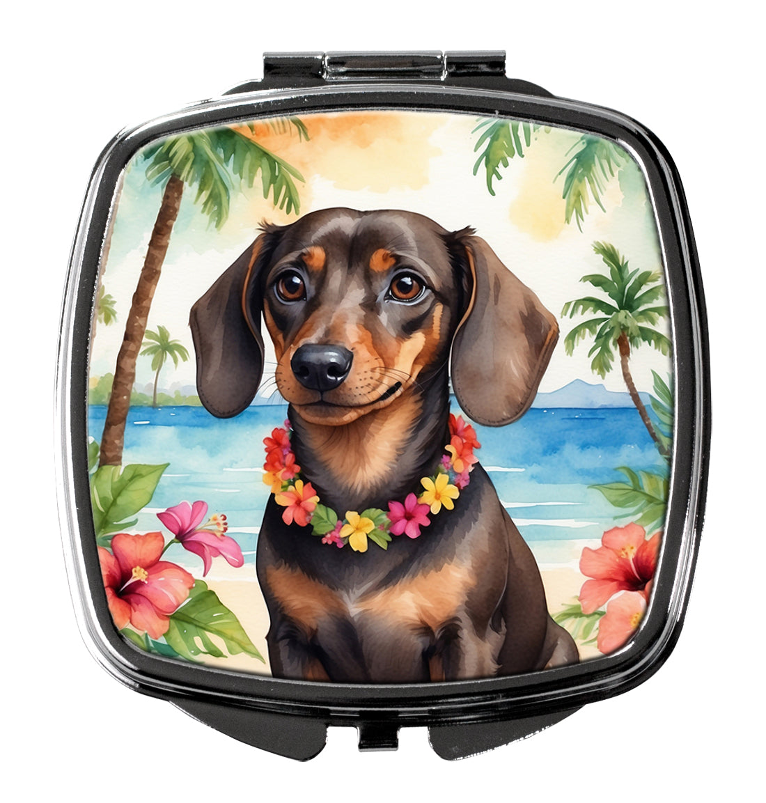Dachshund Luau Compact Mirror Decorative Travel Makeup Mirror for Women Girls Gifts Pocket Makeup Mirror Folding Handheld