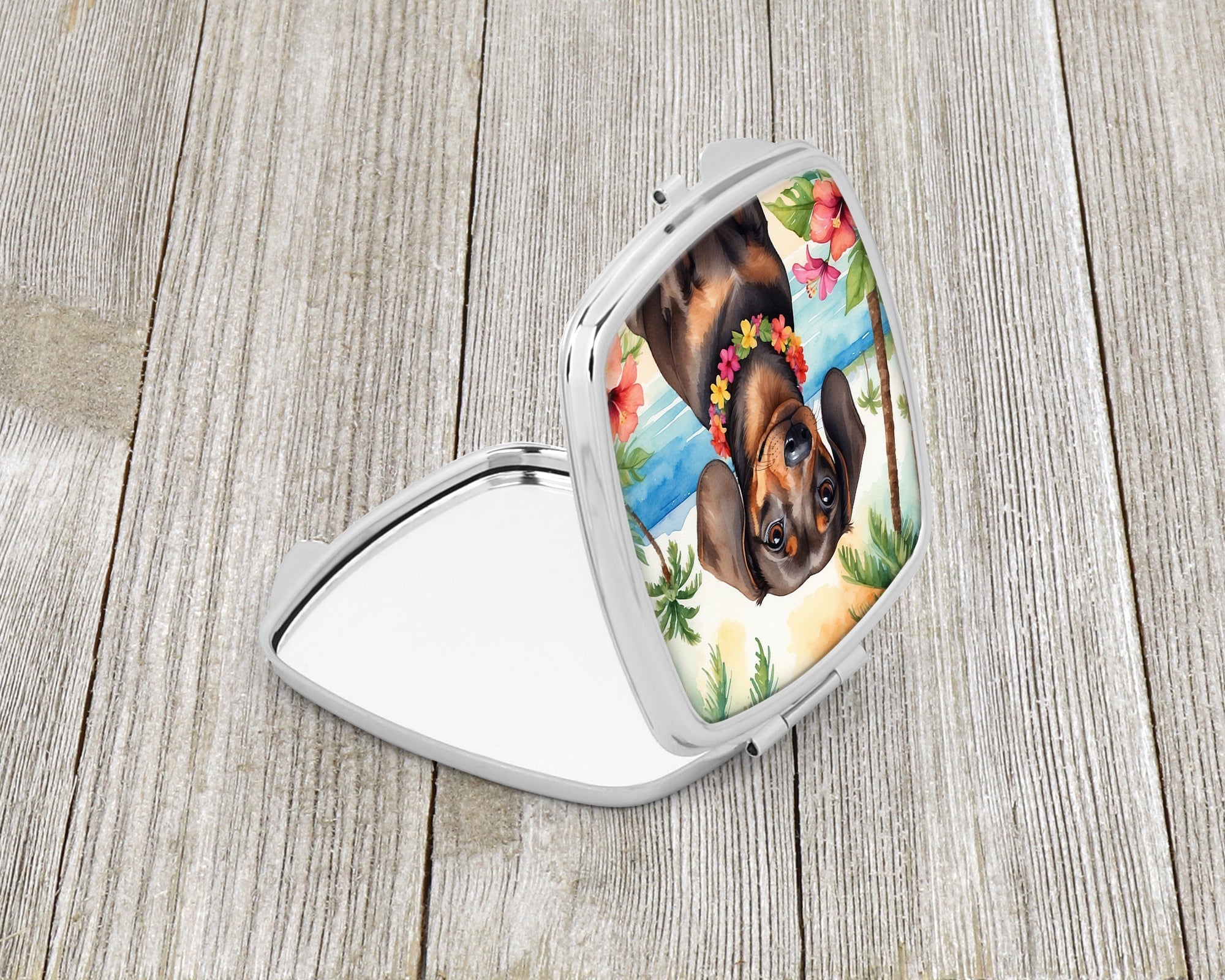 Dachshund Luau Compact Mirror Decorative Travel Makeup Mirror for Women Girls Gifts Pocket Makeup Mirror Folding Handheld
