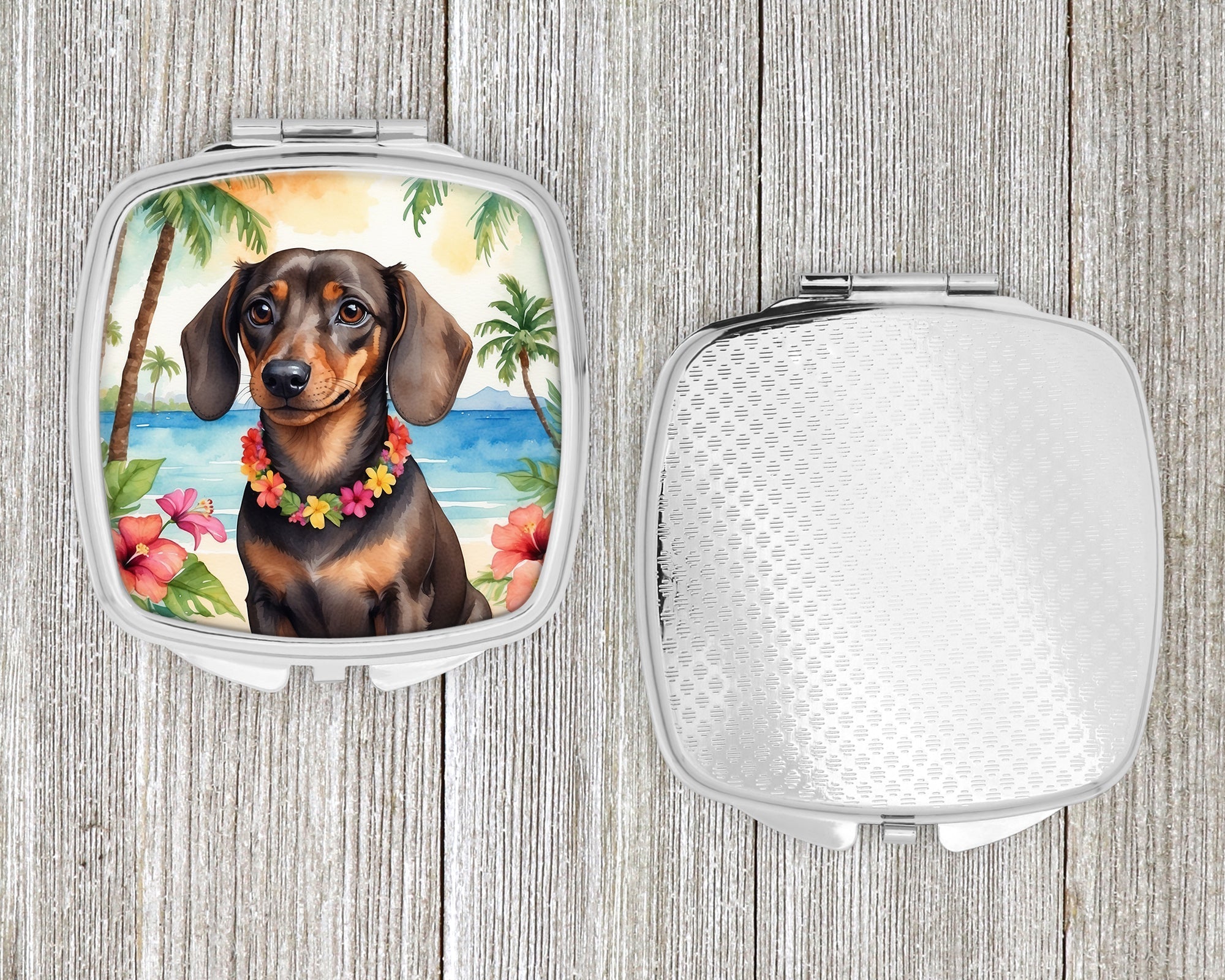 Dachshund Luau Compact Mirror Decorative Travel Makeup Mirror for Women Girls Gifts Pocket Makeup Mirror Folding Handheld