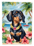 Dachshund Luau House Flag 28x40 Porch Sleeve Pole Decorative Outside Yard Banner Artwork Wall Hanging, Polyester