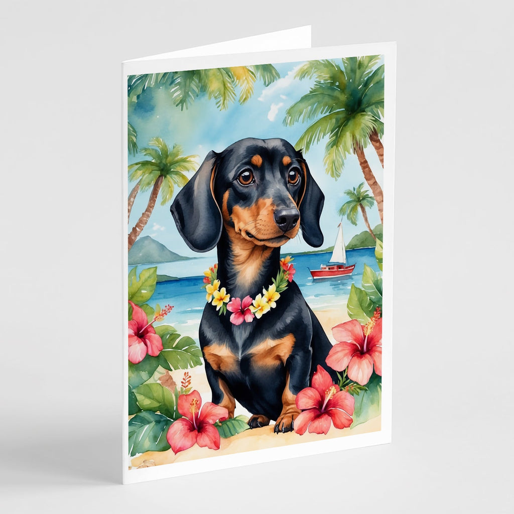 Dachshund Luau Greeting Cards Pack of 8 Blank Cards with Envelopes Whimsical A7 Size 5x7