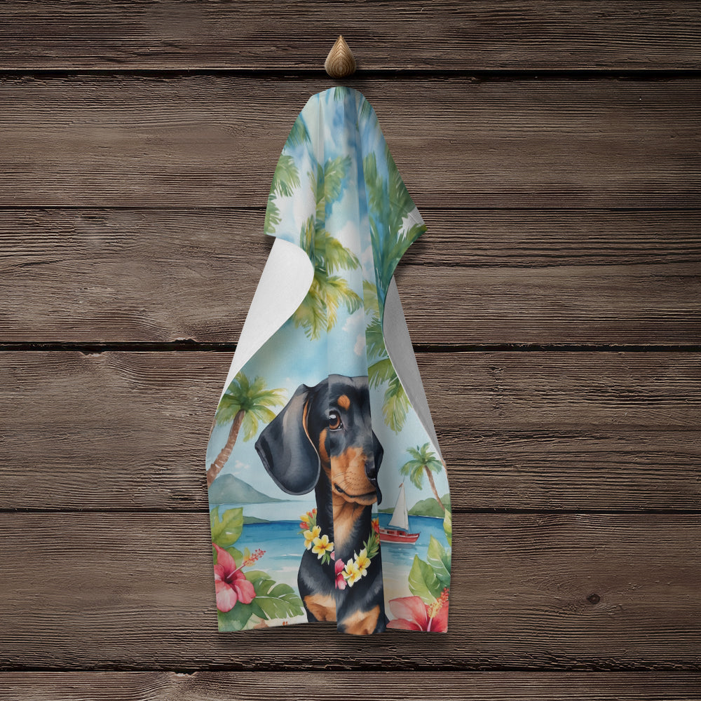 Dachshund Luau Kitchen Towel Velour Plush Front and Cotton Loop Back Machine Washable