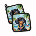 Dachshund Luau Pot Holder Set of 2 Heat Resistant Quilted Hot Pads 7.5 x 7.5 Inch, Insulated Kitchen Trivets for Cooking & Baking