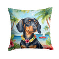 Dachshund Luau Decorative Throw Pillow 14x14 Indoor Outdoor Accent Cushion, Fabric Cover with Insert for Sofa, Bed, Porch & Living Room