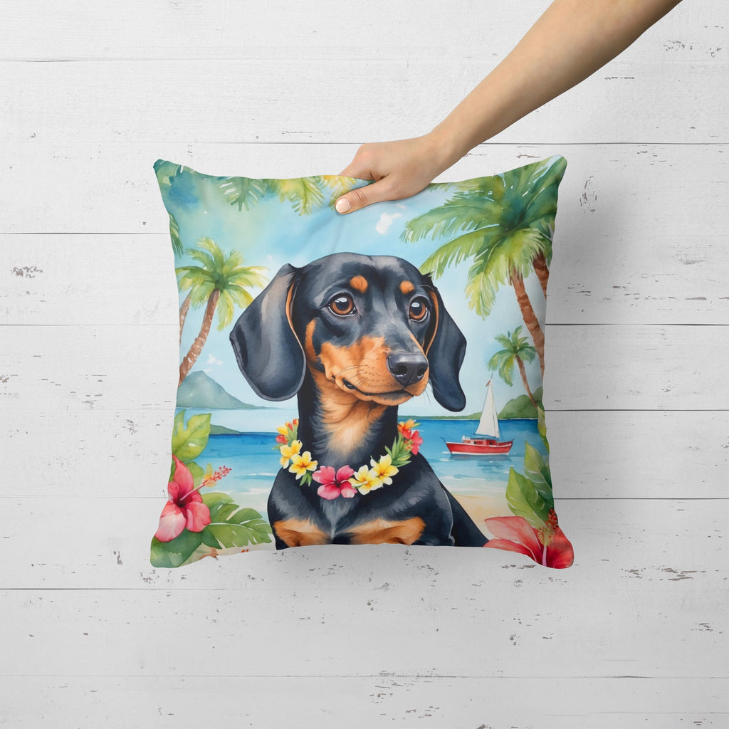 Dachshund Luau Decorative Throw Pillow 18x18 Indoor Outdoor Accent Cushion, Fabric Cover with Insert for Sofa, Bed, Porch & Living Room