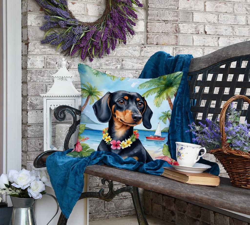 Dachshund Luau Decorative Throw Pillow 18x18 Indoor Outdoor Accent Cushion, Fabric Cover with Insert for Sofa, Bed, Porch & Living Room