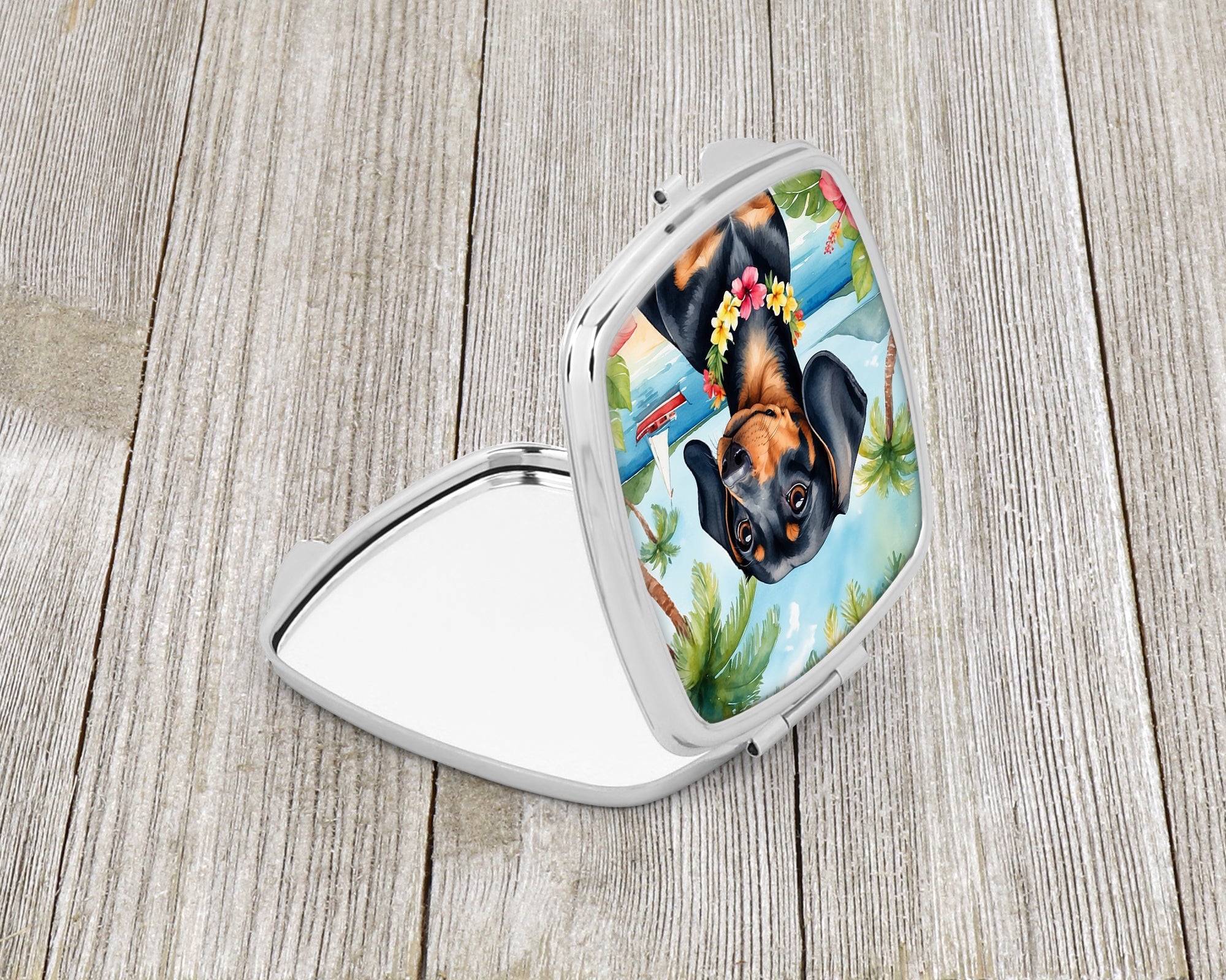 Dachshund Luau Compact Mirror Decorative Travel Makeup Mirror for Women Girls Gifts Pocket Makeup Mirror Folding Handheld