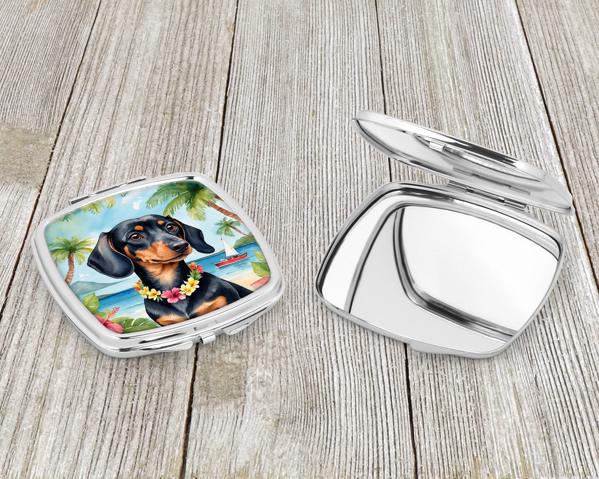 Dachshund Luau Compact Mirror Decorative Travel Makeup Mirror for Women Girls Gifts Pocket Makeup Mirror Folding Handheld