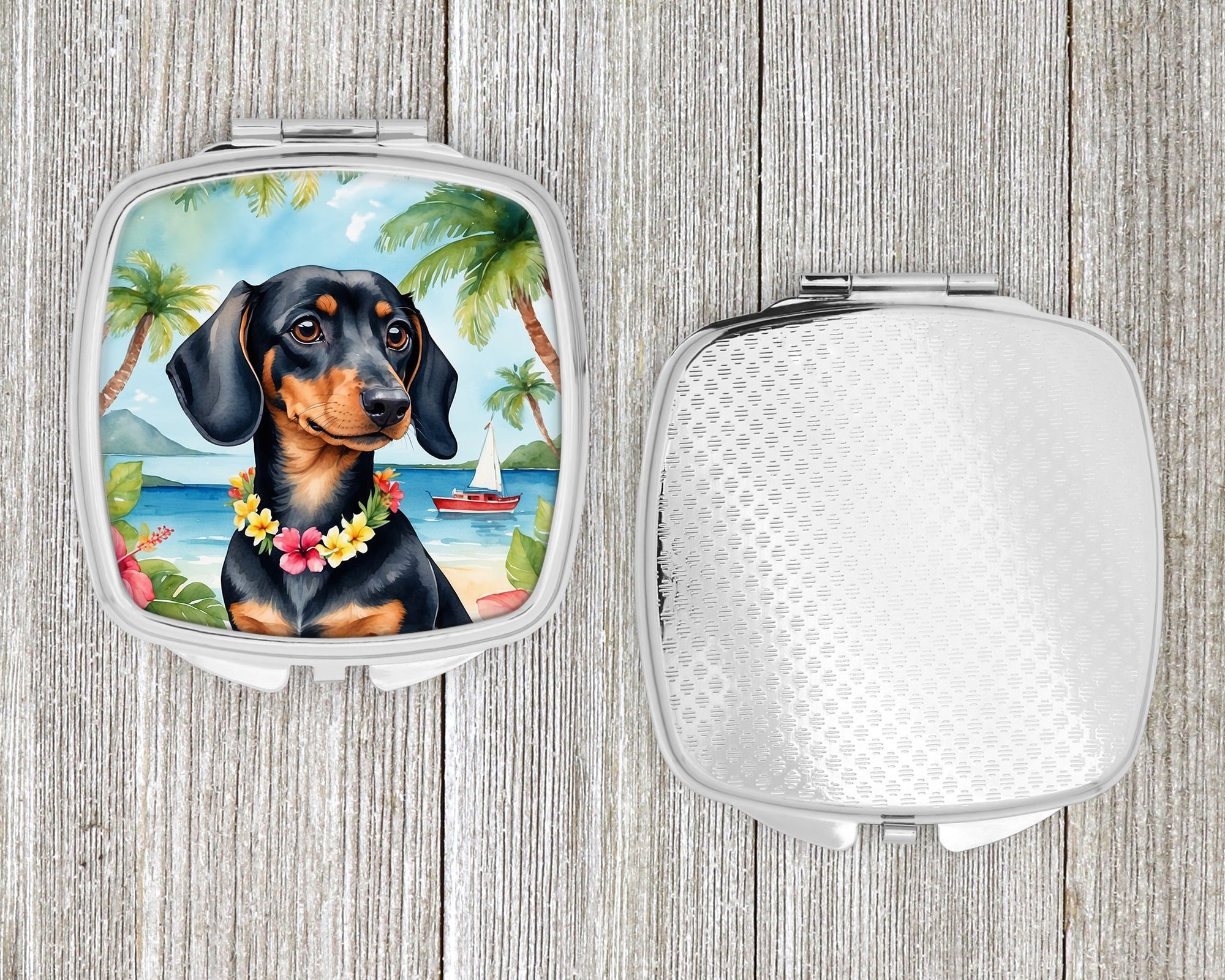 Dachshund Luau Compact Mirror Decorative Travel Makeup Mirror for Women Girls Gifts Pocket Makeup Mirror Folding Handheld