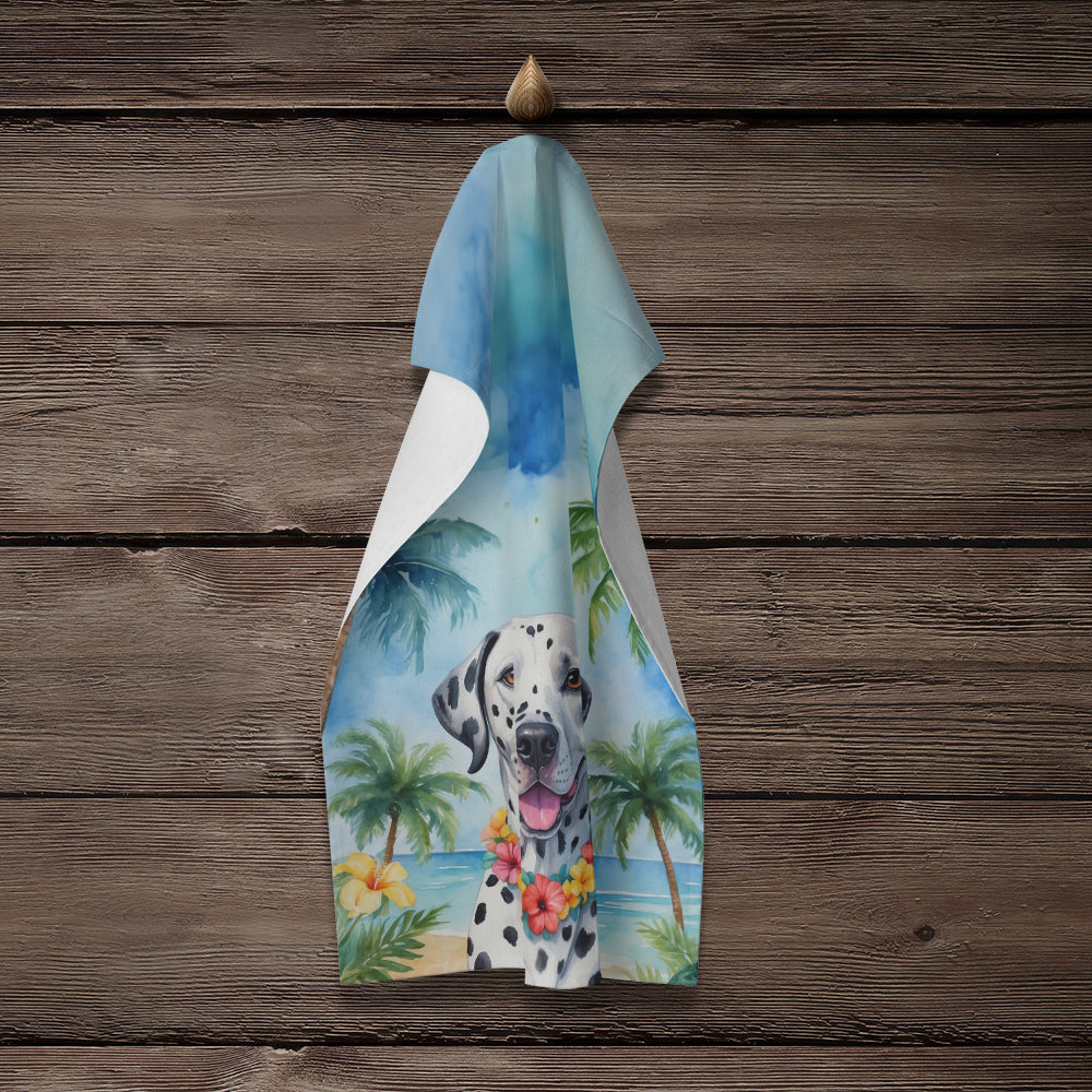 Dalmatian Luau Kitchen Towel Velour Plush Front and Cotton Loop Back Machine Washable