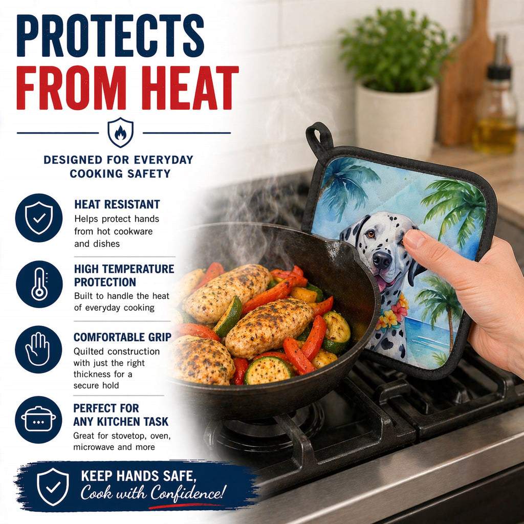 Dalmatian Luau Pot Holder Set of 2 Heat Resistant Quilted Hot Pads 7.5 x 7.5 Inch, Insulated Kitchen Trivets for Cooking & Baking