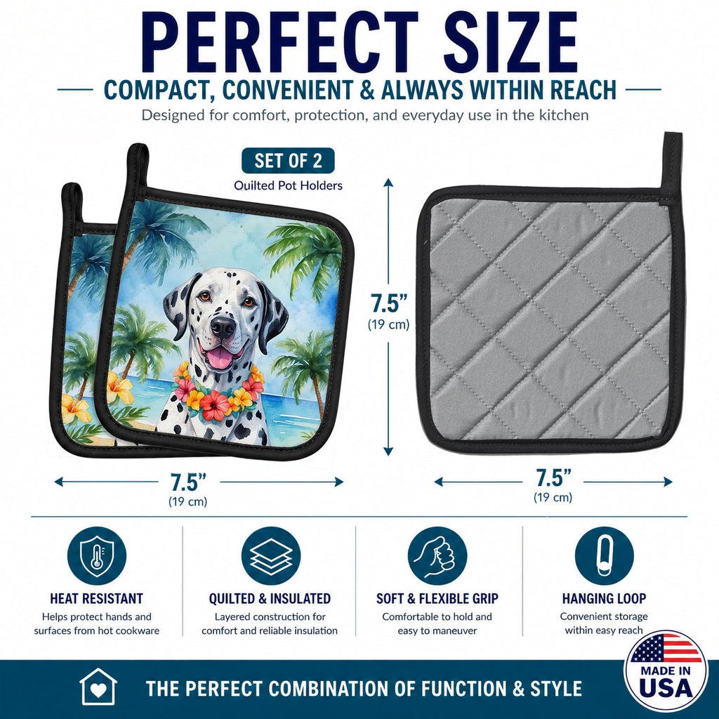 Dalmatian Luau Pot Holder Set of 2 Heat Resistant Quilted Hot Pads 7.5 x 7.5 Inch, Insulated Kitchen Trivets for Cooking & Baking
