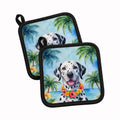 Dalmatian Luau Pot Holder Set of 2 Heat Resistant Quilted Hot Pads 7.5 x 7.5 Inch, Insulated Kitchen Trivets for Cooking & Baking
