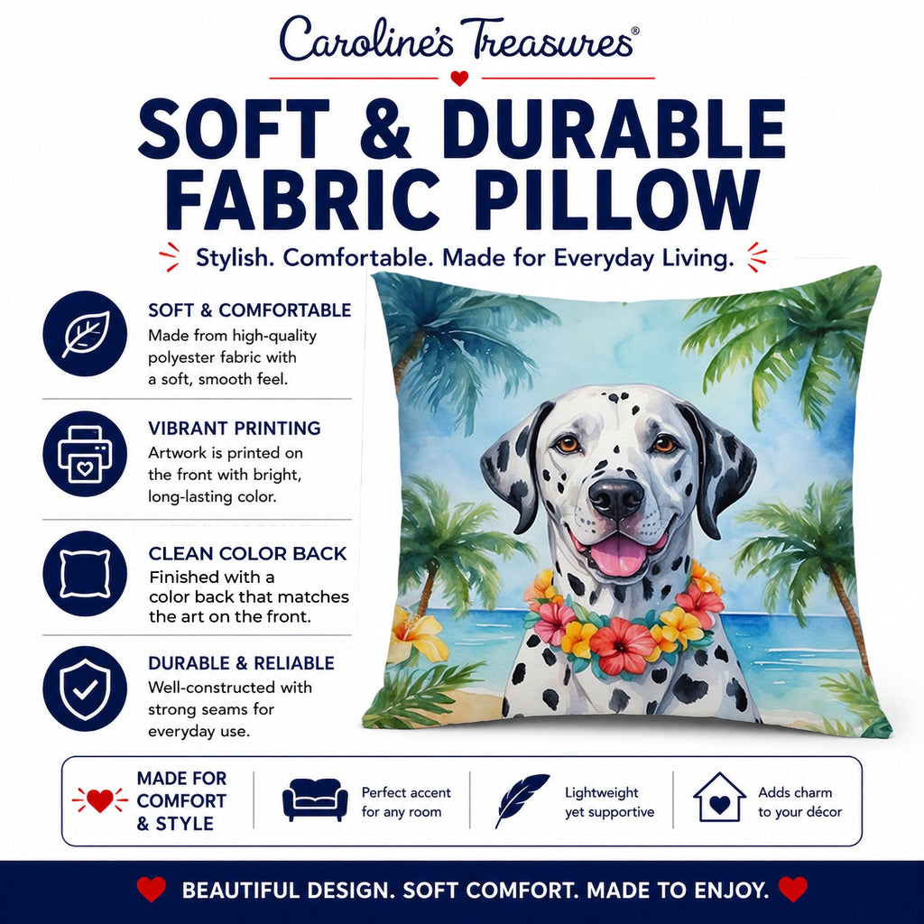 Dalmatian Luau Decorative Throw Pillow 14x14 Indoor Outdoor Accent Cushion, Fabric Cover with Insert for Sofa, Bed, Porch & Living Room