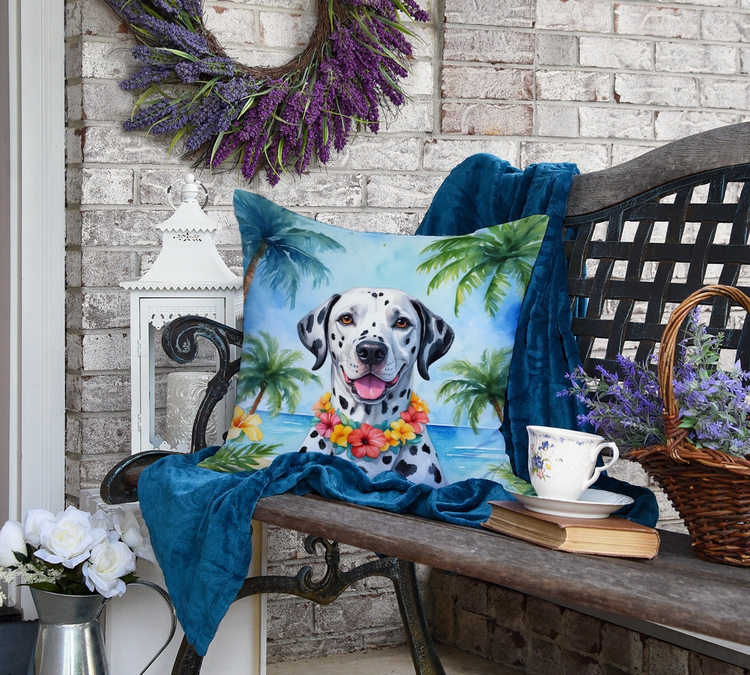 Dalmatian Luau Decorative Throw Pillow 18x18 Indoor Outdoor Accent Cushion, Fabric Cover with Insert for Sofa, Bed, Porch & Living Room